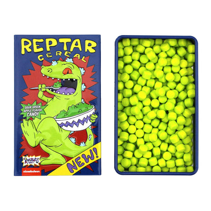 Nickelodeon Rugrats Reptar Cereal, Green Apple Flavored Candy, 1.2 Ounce Tin - 12 Count Display Box