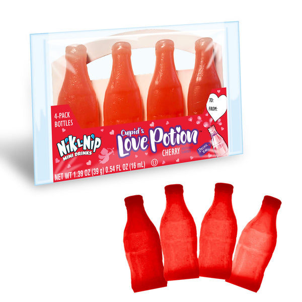 Nik L Nip Cupid's Love Potion Cherry Valentine Candy, 4 bottle 1.39 Ounce Pack - 18 Count Box