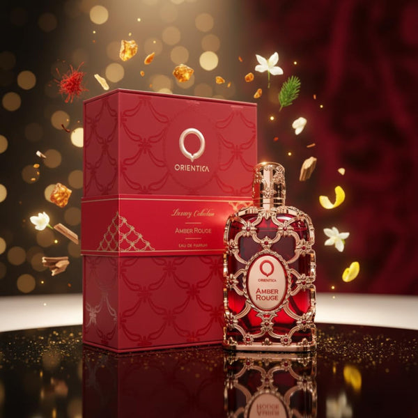Orientica Luxury Collection Amber Rouge Eau De Parfum – Woody, Amber, Saffron, Praline, Jasmine, Orange, Oak Moss, Seaweed – Arabic Perfume for Men & Women – 2.7oz / 80ml
