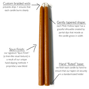 Mole Hollow Candles, 12" Unscented Taper Candle, Set of 12 - Choose from 39 Colors!
