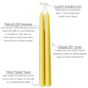 Mole Hollow Candles, Beeswax Taper Candles, Set of 12