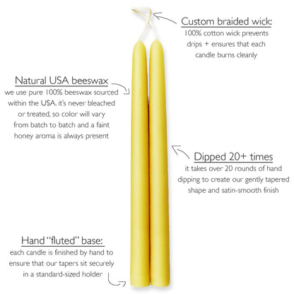 Mole Hollow Candles, Beeswax Taper Candles, Set of 12