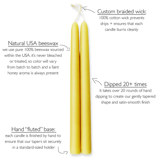 Mole Hollow Candles, Beeswax Taper Candles, Set of 12