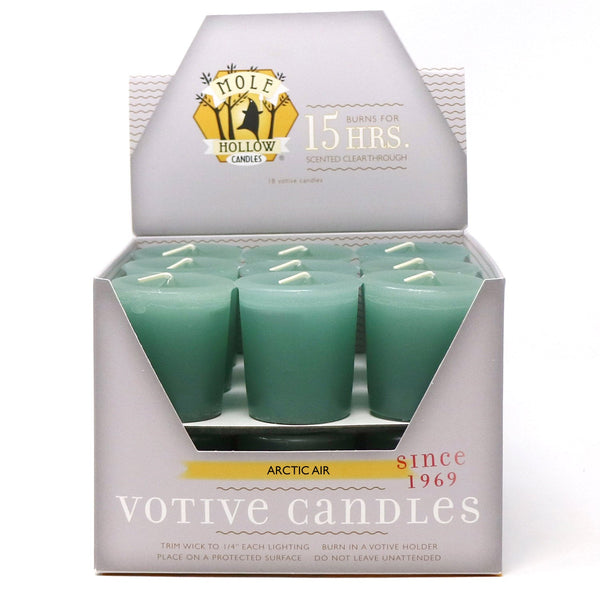 Mole Hollow Candles, Arctic Air Scented Votive Candles, 18 Votives Box