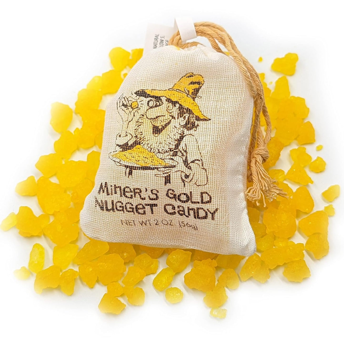 Miner's Gold Nugget Candy, Pineapple Rock Crystal, 2 Ounce Draw String Bag