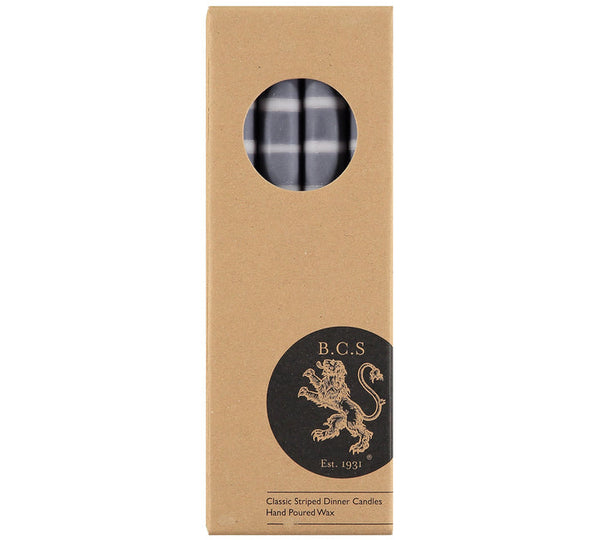 British Colour Standard Striped Gull, Gunmetal Grey & Old Rose Eco Dinner Candles, Gift Box of 4