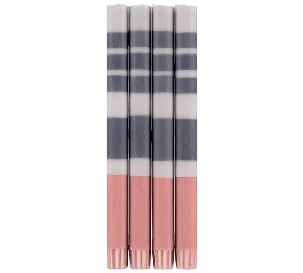 British Colour Standard Striped Gull, Gunmetal Grey & Old Rose Eco Dinner Candles, Gift Box of 4