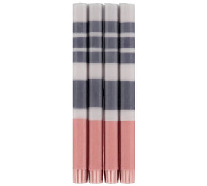 British Colour Standard Striped Gull, Gunmetal Grey & Old Rose Eco Dinner Candles, Gift Box of 4