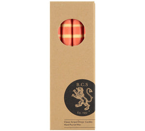 British Colour Standard Striped Jasmine, Rust and Petrol Blue Eco Dinner Candles, Gift Box of 4