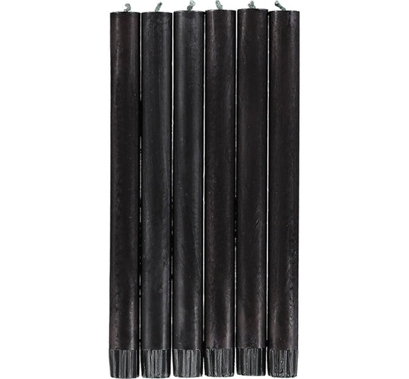British Colour Standard 25cm / 10'' H Jet Black Eco Dinner Candles, Gift Box of 6