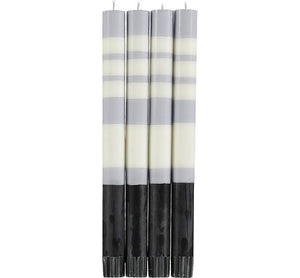 British Colour Standard Striped Jet Black, Pearl White & Dove Grey Eco Dinner Candles, Gift Box of 4
