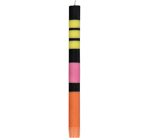British Colour Standard Striped Jet Black, Orange Flame, Neyron & Sulphur Yellow Flame Eco Dinner Candles, Gift Box of 4