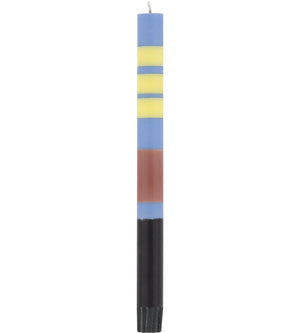 British Colour Standard Striped Rose Beige, Saxe Blue, Jet Black & Primrose Yellow Eco Dinner Candles, Gift Box of 4