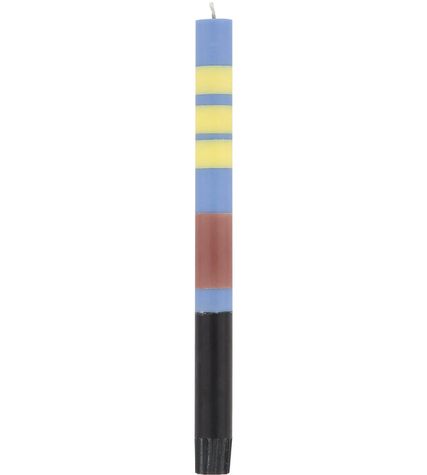 British Colour Standard Striped Rose Beige, Saxe Blue, Jet Black & Primrose Yellow Eco Dinner Candles, Gift Box of 4