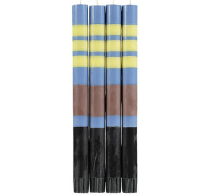British Colour Standard Striped Rose Beige, Saxe Blue, Jet Black & Primrose Yellow Eco Dinner Candles, Gift Box of 4