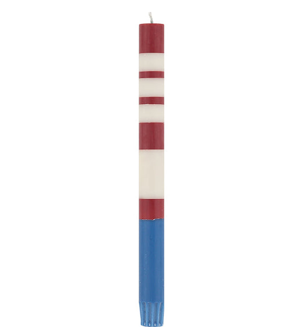 British Colour Standard Striped Guardsman Red, Pearl & Royal Blue Eco Dinner Candles, Gift Box of 4
