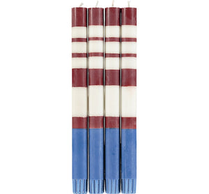 British Colour Standard Striped Guardsman Red, Pearl & Royal Blue Eco Dinner Candles, Gift Box of 4
