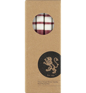 British Colour Standard Striped Guardsman Red, Pearl & Royal Blue Eco Dinner Candles, Gift Box of 4