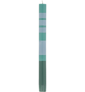British Colour Standard Striped Beryl Green, Bokhara & Moonstone Eco Dinner Candles, Gift Box of 4