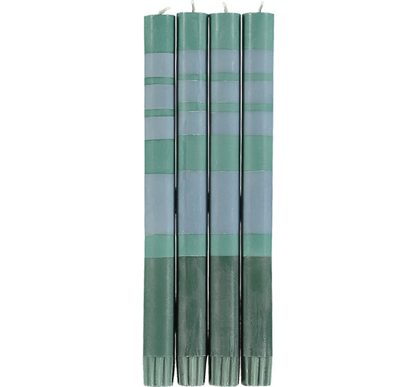 British Colour Standard Striped Beryl Green, Bokhara & Moonstone Eco Dinner Candles, Gift Box of 4