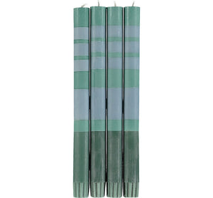 British Colour Standard Striped Beryl Green, Bokhara & Moonstone Eco Dinner Candles, Gift Box of 4