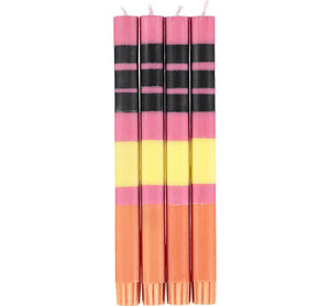 British Colour Standard Striped Neyron, Sulphur, Jet & Orange Flame Eco Dinner Candles, Gift Box of 4