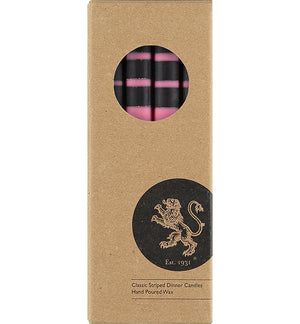 British Colour Standard Striped Neyron, Sulphur, Jet & Orange Flame Eco Dinner Candles, Gift Box of 4