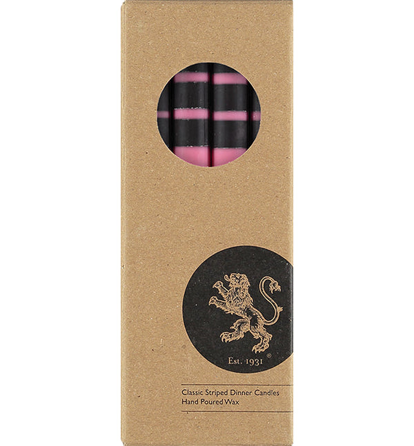 British Colour Standard Striped Neyron, Sulphur, Jet & Orange Flame Eco Dinner Candles, Gift Box of 4