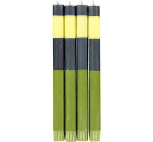 British Colour Standard ABSTRACT Striped Olive, Indigo & Jasmine Eco Dinner Candles, Gift Box of 4