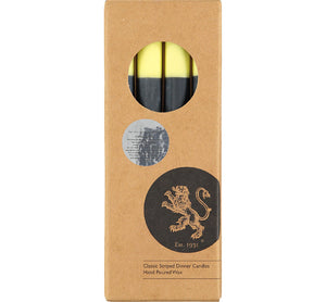 British Colour Standard ABSTRACT Striped Olive, Indigo & Jasmine Eco Dinner Candles, Gift Box of 4