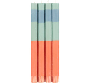 British Colour Standard ABSTRACT Striped Opaline, Pompadour & Rust Eco Dinner Candles, Gift Box of 4