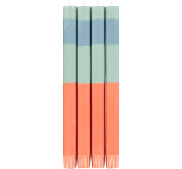 British Colour Standard ABSTRACT Striped Opaline, Pompadour & Rust Eco Dinner Candles, Gift Box of 4