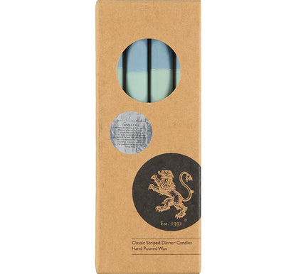 British Colour Standard ABSTRACT Striped Opaline, Pompadour & Rust Eco Dinner Candles, Gift Box of 4