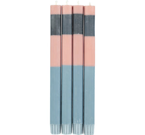 British Colour Standard ABSTRACT Striped Old Rose, Pompadour & Indigo Eco Dinner Candles, Gift Box of 4