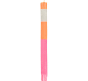 British Colour Standard ABSTRACT Striped Orange Flame, Willow and Neyron Eco Dinner Candles, Gift Box of 4