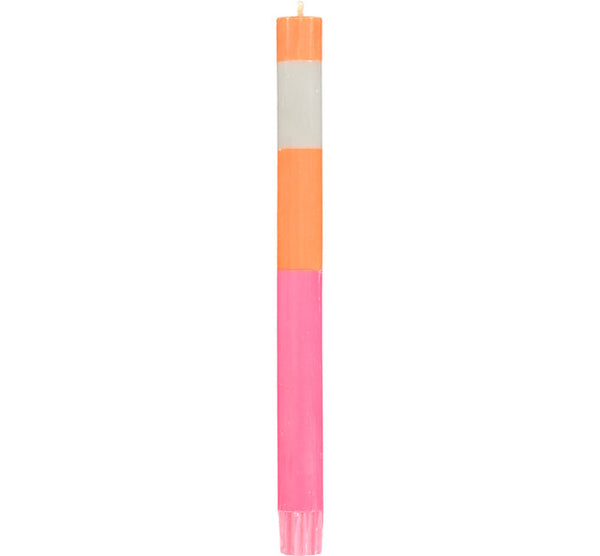 British Colour Standard ABSTRACT Striped Orange Flame, Willow and Neyron Eco Dinner Candles, Gift Box of 4