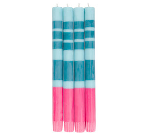 British Colour Standard Striped Neyron, Powder & Petrol Pack Eco Dinner Candles, Gift Box of 4