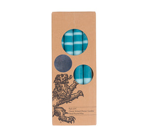 British Colour Standard Striped Neyron, Powder & Petrol Pack Eco Dinner Candles, Gift Box of 4