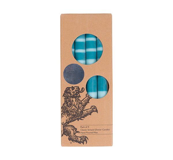 British Colour Standard Striped Neyron, Powder & Petrol Pack Eco Dinner Candles, Gift Box of 4