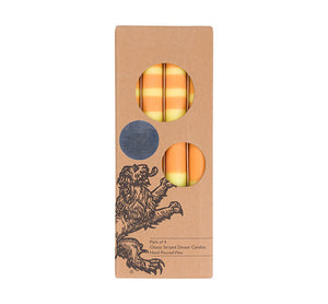British Colour Standard Striped Grass, Primrose & Saffron Pack Eco Dinner Candles, Gift Box of 4