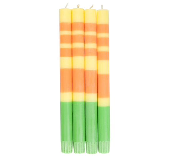 British Colour Standard Striped Grass, Primrose & Saffron Pack Eco Dinner Candles, Gift Box of 4
