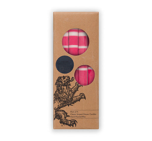British Colour Standard - 25cm / 10'' H - Striped - Oriental Red and Pearl Eco Dinner Candles, Gift Box of 4