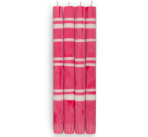 British Colour Standard - 25cm / 10'' H - Striped - Oriental Red and Pearl Eco Dinner Candles, Gift Box of 4