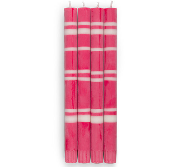 British Colour Standard - 25cm / 10'' H - Striped - Oriental Red and Pearl Eco Dinner Candles, Gift Box of 4