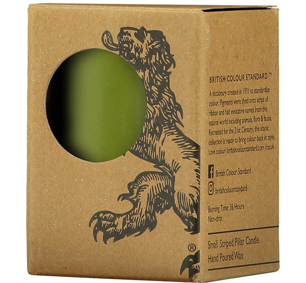 British Colour Standard Small Olive Eco Pillar Candle, 4'' / 10cm