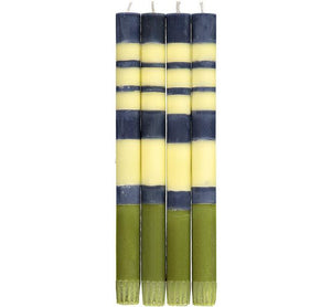 British Colour Standard Striped Indigo, Jasmine & Olive Eco Dinner Candles, Gift Box of 4