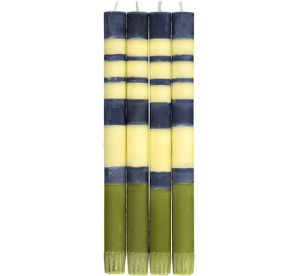 British Colour Standard Striped Indigo, Jasmine & Olive Eco Dinner Candles, Gift Box of 4
