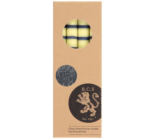 British Colour Standard Striped Indigo, Jasmine & Olive Eco Dinner Candles, Gift Box of 4