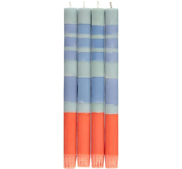 British Colour Standard Striped Opaline, Pompadour & Rust Pack Eco Dinner Candles, Gift Box of 4