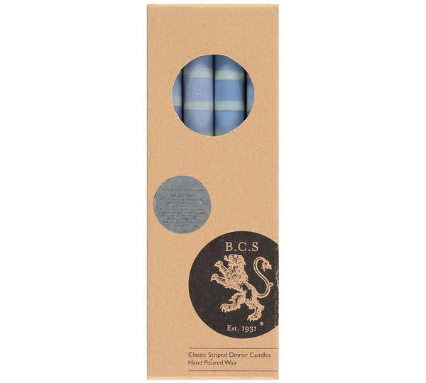 British Colour Standard Striped Opaline, Pompadour & Rust Pack Eco Dinner Candles, Gift Box of 4